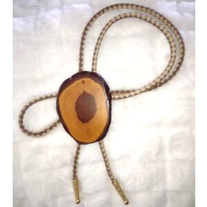 Handmade Mahogany Wood Slice Bolo Tie Western Style
